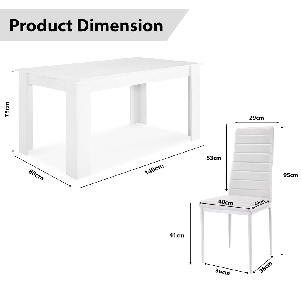6 Seater Dining Table Set 140x80cm Wooden Table with High Back PU Leather Chairs