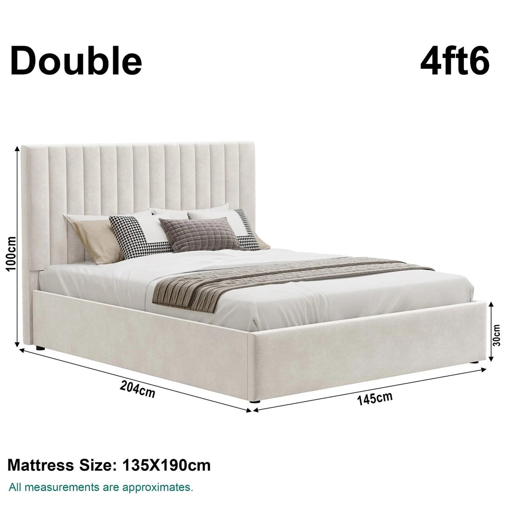 Velvet Ottoman Storage Bed Double 4ft6 Grey Gas Lift Bed Frame with Slats No Mattress