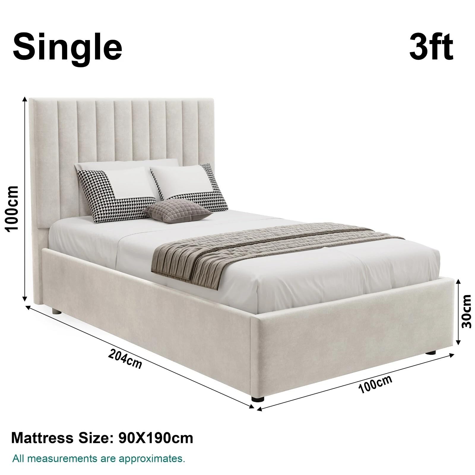 Velvet Ottoman Storage Bed Double 4ft6 Grey Gas Lift Bed Frame with Slats No Mattress