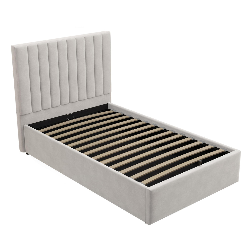 Velvet Ottoman Storage Bed Double 4ft6 Grey Gas Lift Bed Frame with Slats No Mattress