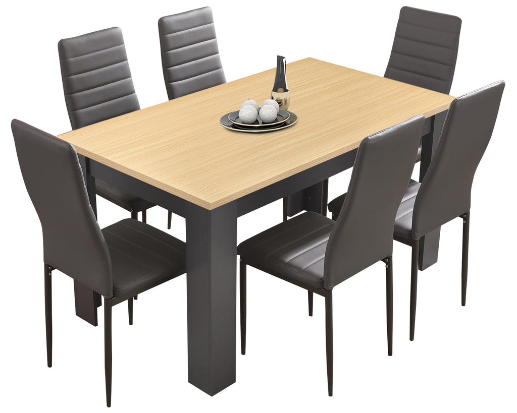 6 Seater Dining Table Set 140x80cm Wooden Table with High Back PU Leather Chairs