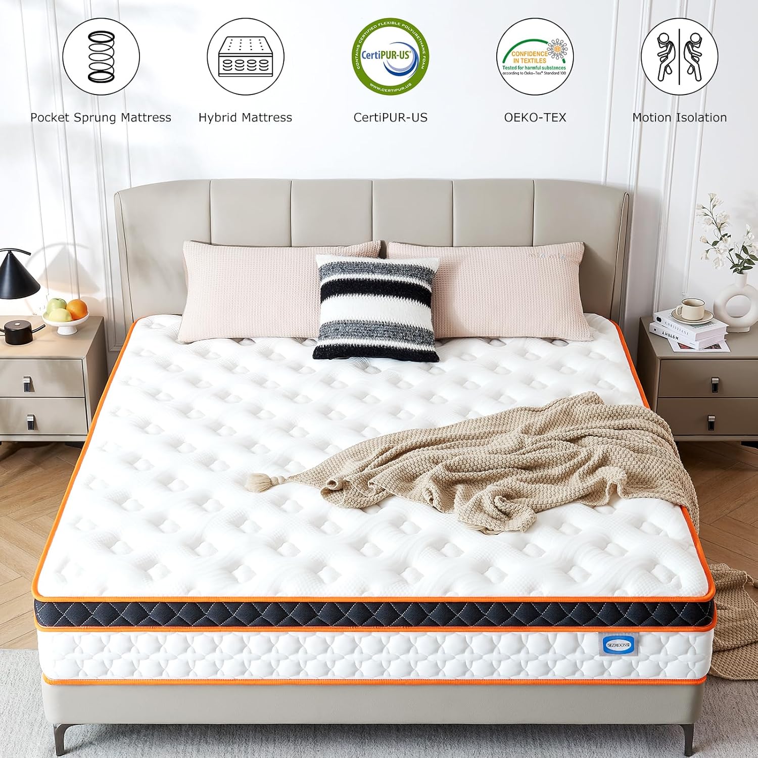 Double Mattress 4FT6, Gel Memory Foam, Individually Medium Firm Pocket Sprungs Double Size Mattresses, Orthopedic Hybrid Mattress for Back Pain Relief 135x190x23cm