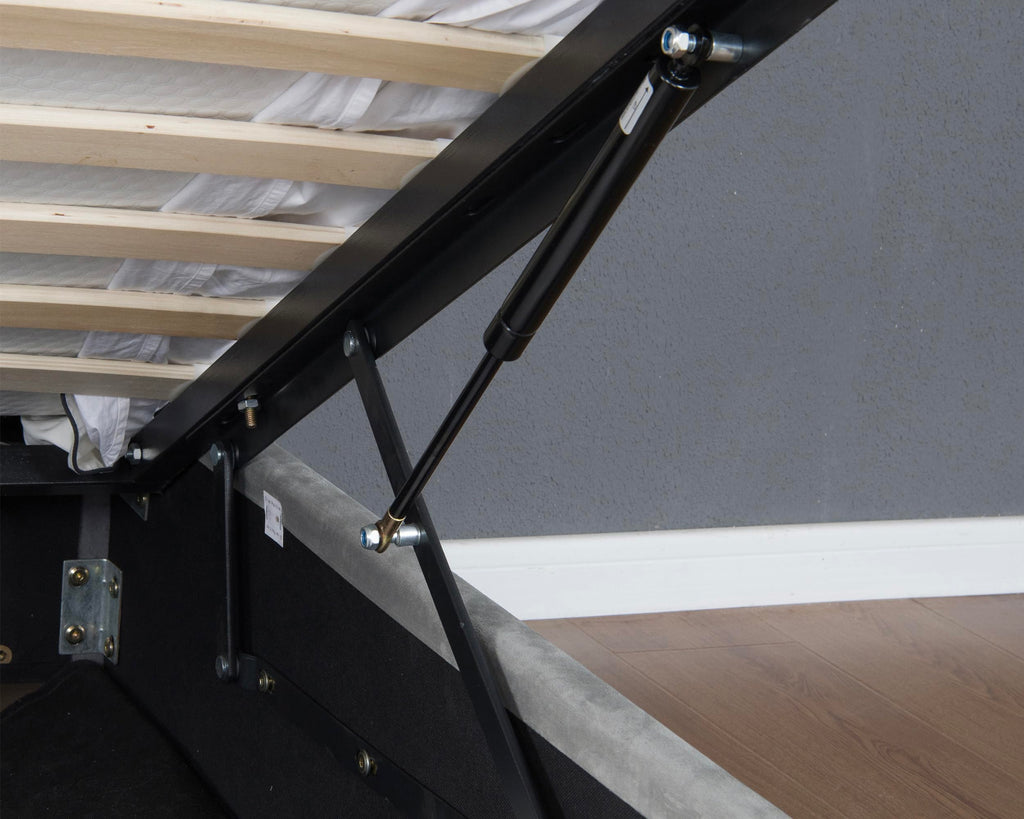 Velvet Ottoman Storage Bed Double 4ft6 Grey Gas Lift Bed Frame with Slats No Mattress