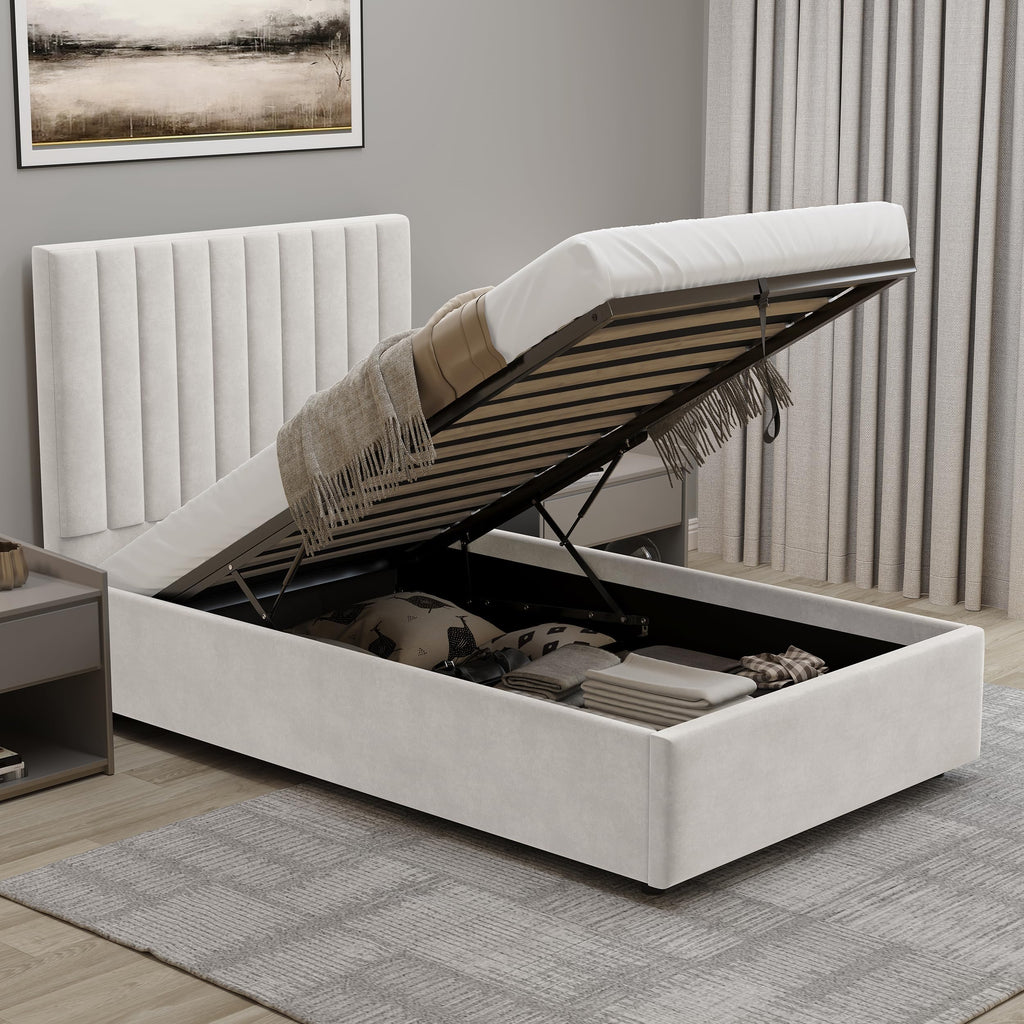 Velvet Ottoman Storage Bed Double 4ft6 Grey Gas Lift Bed Frame with Slats No Mattress